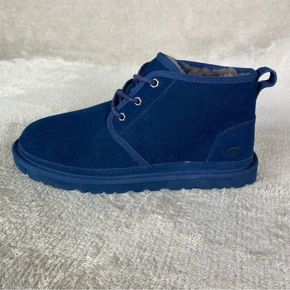 UGG Neumel Boots Mens Size 9 Blue Suede Shearling Chukka Ankle Lace Up